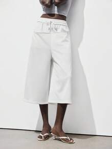 Lumivelle Loose Baggy Pocket Capri Pants, Lightweight All White Clothes For University - White - View 4