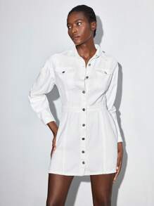 Maija Robe en jean décontractée pour femmes avec boutons à l'avant de couleur unie