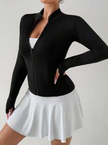 DAZY 高领修身长袖瑜伽户外夹克 - 黑色 - 查看 3