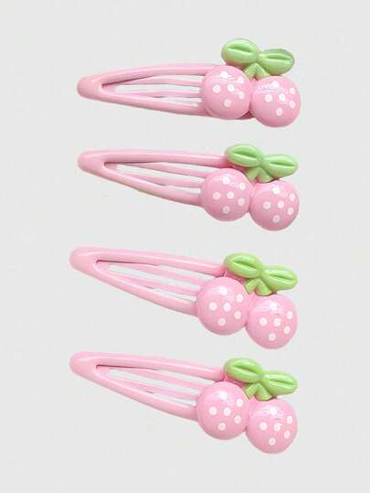 Kawaii 4pcs Cute Pink Fruit Hair Clips, Sweet Cherry Shaped BB Clips, Colorful Daily Creative Hair Accessories
