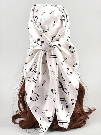 Kawaii 1 pieza Bufanda accesorio versátil de color blanco sólido con elemento de nota musical dulce y diseño de dibujos animados