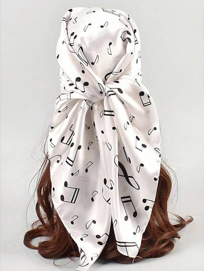 Kawaii 1 pieza Bufanda accesorio versátil de color blanco sólido con elemento de nota musical dulce y diseño de dibujos animados
