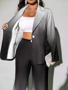 Viva Relle 大码渐变色喇叭裤，优雅西装套装 - 黑與白 - 查看 8