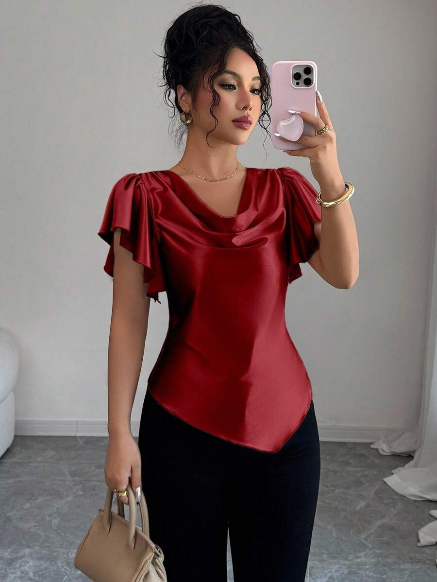SHEIN Elenzya Summer Casual Elegant Sexy Cap Sleeve Asymmetrical Hem T ...