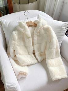 Comfortcana Women's Fashionable White Short Hooded Faux Fur Coat In Fall/Winter - White - View 3