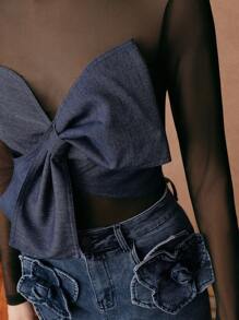 Savoree Women's Knit Top With Bow Decor - Black - View 7