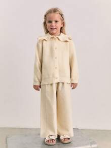 Maija Kids Maija Kids Jeune fille Cardigan côtelé de couleur unie avec col à revers - Kaki - Voir 4