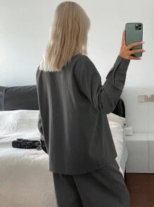 DAZY Women's Loose Sequin Collar Long Sleeve Pullover Casual Vintage Shirt, Autumn/Winter