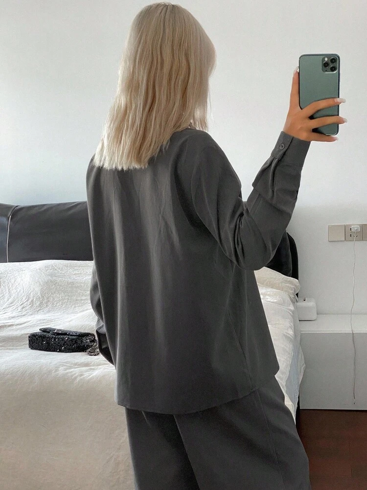 Women's Loose Sequin Collar Long Sleeve Pullover Casual Vintage Shirt, Autumn/Winter