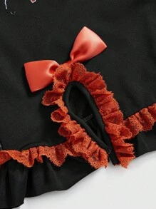 Betty Boop | ROMWE Y2K 老虎与卡通人物图案迷你连衣裙 - 黑色 - 查看 4