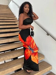 Alexandranx 2 件装 2025 新款夏季海滩度假日常性感短款抹胸 + 花卉印花裙女式套装 - 彩色 - 查看 6