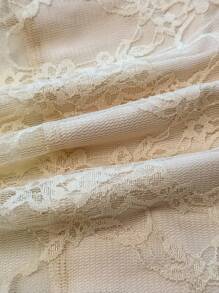 SHEIN EZwear 女士性感休闲蕾丝面料不对称下摆紧身抹胸式抹胸上衣，性感上衣 - 杏色 - 查看 6