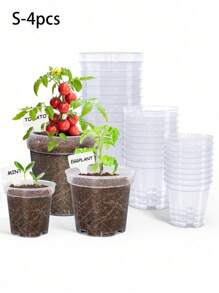 4 件装透明植物育苗盆，3/4/5 英寸塑料育苗花盆，带排水孔，种子启动器花卉，高透明度 - 彩色 - 查看 16
