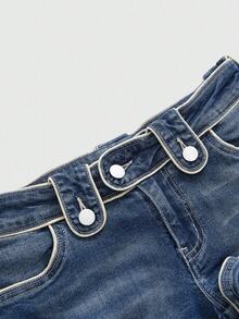 ROMWE J-Fashion Y2K Harajuku Vintage Y2K Low Waist Denim Shorts - Blue - View 3