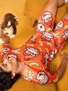 Fun & Quirky Cartoon Cute Mischievous Men's Pajama Set - Multicolor - View 5