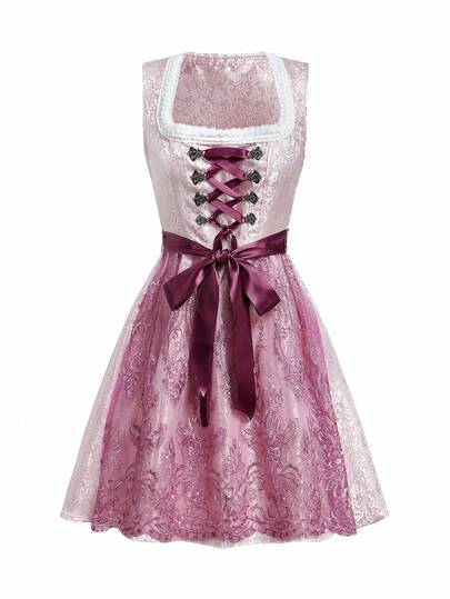 SHEIN Frenchy 女式复古刺绣网眼撞色无袖连衣裙 女式复古 V 领系带束腰连衣裙 女士撞色蕾丝短袖方领腰带全身印花甜美荷叶边下摆连衣裙 慕尼黑啤酒节紧身连衣裙 慕尼黑啤酒节连衣裙 慕尼黑啤酒节紧身连衣裙 慕尼黑啤酒节节日 女式花卉提花撞色蕾丝下摆无袖优雅迷你连衣裙 慕尼黑啤酒节紧身连衣裙上衣