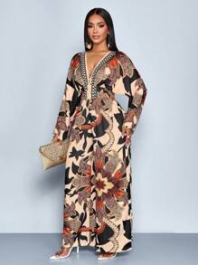 SOLERSUN Tuta elegante da donna con maniche a pipistrello e stampa a catena - Castano - Visualizzare 1