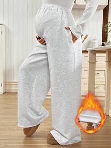 SHEIN Jesienne i zimowe damskie ubrania zimowe Ciążowe, swobodne, termiczne spodnie dresowe z podszewką, odpowiednie na jesień/zimę Szerokie spodnie dresowe Wygodne spodnie Dwuczęściowy zestaw damski Wygodne długie spodnie dresowe dla kobiet Rozszerzane spodnie dresowe