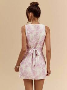 SHEIN BAE Autumn/Winter Solid White And Pink 3D Floral Textured Mini Dress,Fitted Silhouette,Summer Elegant Date Parties Clubs Bridesmaid Dresses - Baby Pink - View 2