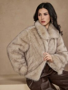 DAZY 女士宽松休闲长袖仿皮草时尚外套秋冬女式大衣