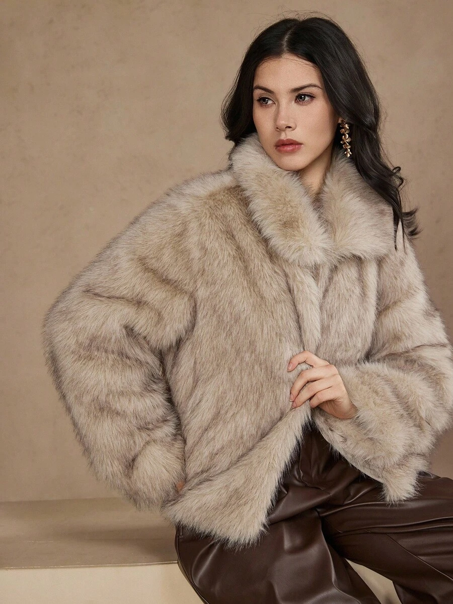 DAZY 女士宽松休闲长袖仿皮草时尚外套秋冬女式大衣