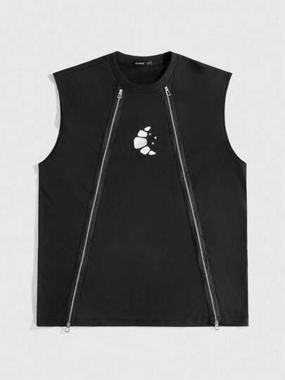 Street Life Chaleco sin mangas minimalista con cremallera y estampado de moda para hombres
