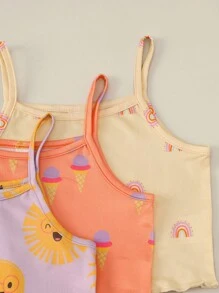 6pcs/Set Girls' Cute Casual Comfortable Multi-Color Ice Cream & Sun Print Camisole Underwear Set
