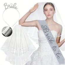 Set de 3 piezas: Diadema de corona para la novia, tirante para el hombro y velo, estilo europeo y americano para fiesta de despedida de soltera, accesorio para fotografías de boda - Multicolor - Ver 8