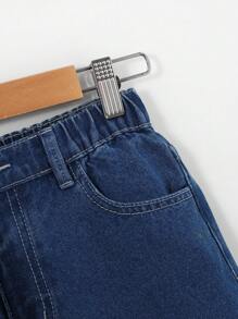 Denimly Boys' Casual Daily Urban Street Personalized Hoodie, Elastic Waist Zipper Closure, Comfortable Washed Denim Loose Fit Jeans Two Pieces Set - Medium Wash - View 6