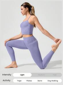 GLOWMODE 26英寸FeatherFit™ 保持经典无缝高腰粘合舒适后袋紧身裤低冲击瑜伽工作室日常穿着 - Mauve Mist - 查看 8