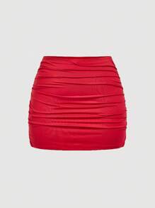 SHEIN MOD Plus Size Women's Multi-Pack Bodycon Mini Skirts, Casual & Versatile - Red - View 5