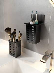 Weiß und schwarz transparentes Zahnbürsten-Zahnpasta-Regal, Badezimmer Kamm Rasierer Wandregal ohne Bohren Badezimmer Aufbewahrungsregal