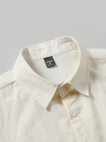 Manfinity Homme 男士夏季休闲日常通勤短袖衬衫和抽绳腰长裤套装，老款风格，舒适服装 - 杏色 - 查看 5