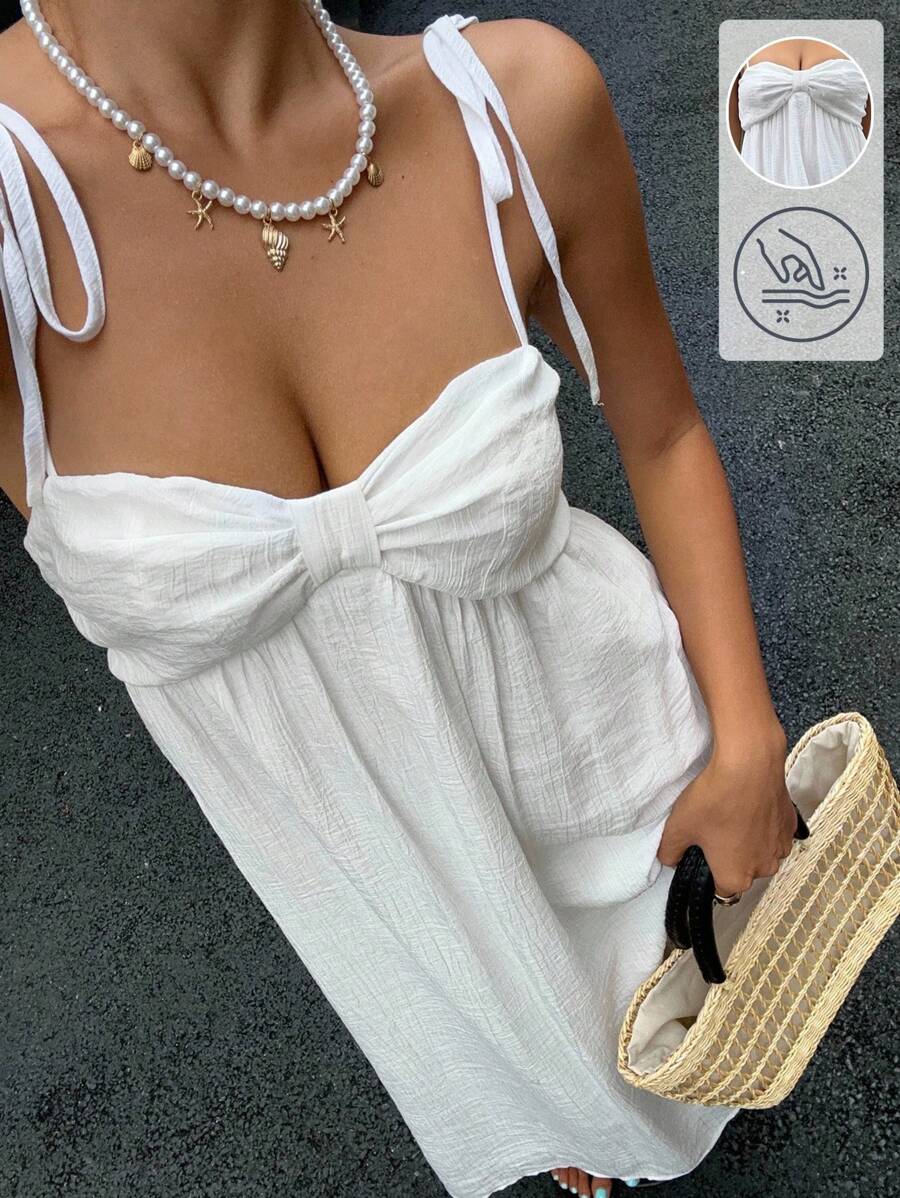 SHEIN EZwear Vestido casual de correa blanca tipo slip de largo midi para vacaciones, para uso diario en verano