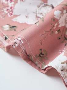 Sweetra Women's Floral Print Tie Waist Mid-Length Elegant A-Line Skirt - Pink - View 3