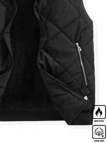 Manfinity Homme 男士秋冬保暖衬里背心、立领开衫加厚外套、宽松无袖夹克 - 黑色 - 查看 1