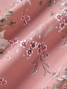 Sweetra Women's Floral Print Tie Waist Mid-Length Elegant A-Line Skirt - Pink - View 4