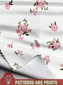 SHEIN Áo thun tay ngắn cổ tròn họa tiết hoa cho bé gái mặc ở nhà, mùa hè - trắng - Xem 6