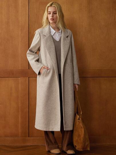 Écloséra Veste pour femmes en mélange de laine à col cranté, style rétro décontracté urbain, manches longues, mi-longue, printemps/été