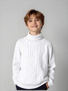 SHEIN Little Byeori Tween Boy Casual Everyday Versatile Comfortable High Neck Long Sleeve Pullover Solid Color Knitted Sweater Boys White Turtleneck Sweater Boys Turtleneck Kids White Sweater Boys Knit Sweater Suitable For Birthday Parties, Evening Parties, Performances, Weddings, Baptisms, Opening Ceremonies Daily Suitable For Daily Use Suitable For School Suitable For Travel Suitable For Sports Suitable For Autumn And Winter Back To School Teens Clothes Fall Sweaters - White - View 5