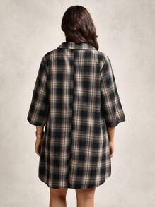 Zelara Plus Size Casual Minimalist Style Everyday Dress Spring Break Boho/Bohemian,Holiday Outfits,Resort Dresses, Outdoor Essential For Daily Wear Sundress Casual Plaid Dress Women Casual Daily Wear, Commute Elegant Office Outfits For Women Fall Clothes For Women Going Out Tops For Women Brown Dress - Multicolor - View 3