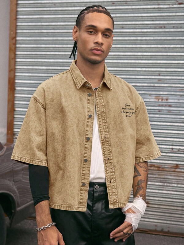 AXEPEAK Camisa de hombre de manga corta con cuello vuelto, corte holgado y estampado