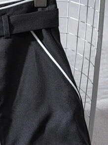 Franclia 女士撞色条纹极简休闲裤，夏季假日阳光之旅度假风，适合大学秋季穿着。 - 黑色 - 查看 5