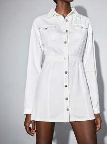 Maija Robe en jean décontractée pour femmes avec boutons à l'avant de couleur unie