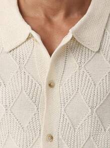 Manfinity Homme Men's Geometric Textured Short Sleeve Single-Breasted Casual Knit Top - Apricot - View 6