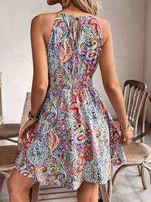 Breezaya Váy yếm thắt eo họa tiết Paisley phong cách nghỉ mát mùa hè dành cho nữ - Đỏ - Xem 2