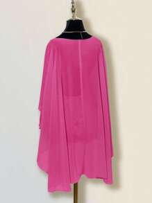 Sweetina Women's Loose Vacation Casual Shawl Blouse, Multi-Way Wear Plunging Neck Backless Halter Top - Hot Pink - View 7