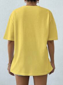 EURMUSE 100%Cotton Summer Flower Flocking White T-Shirt - Yellow - View 2