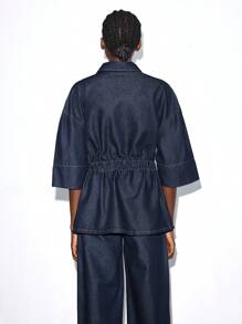 Maija Blouse en jean ample avec ceinture nouée et boutons pour femmes