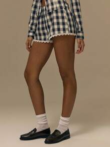 MUSERA Quần short mini dáng rộng họa tiết kẻ caro viền ren, phong cách mùa thu dễ thương, thời trang đường phố, lễ hội, nông trại, đồng quê, cổ điển, mùa thu, mùa hè, lễ Phục sinh, kỳ nghỉ, lễ hội. - Nhiều màu - Xem 4